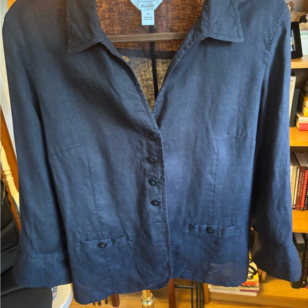 Talbots Black Linen light weight summer jacket size 14.